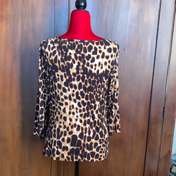 St. John Nordstrom Leopard Jersey with Shoulder Pleating M/L - Picture 2 of 15